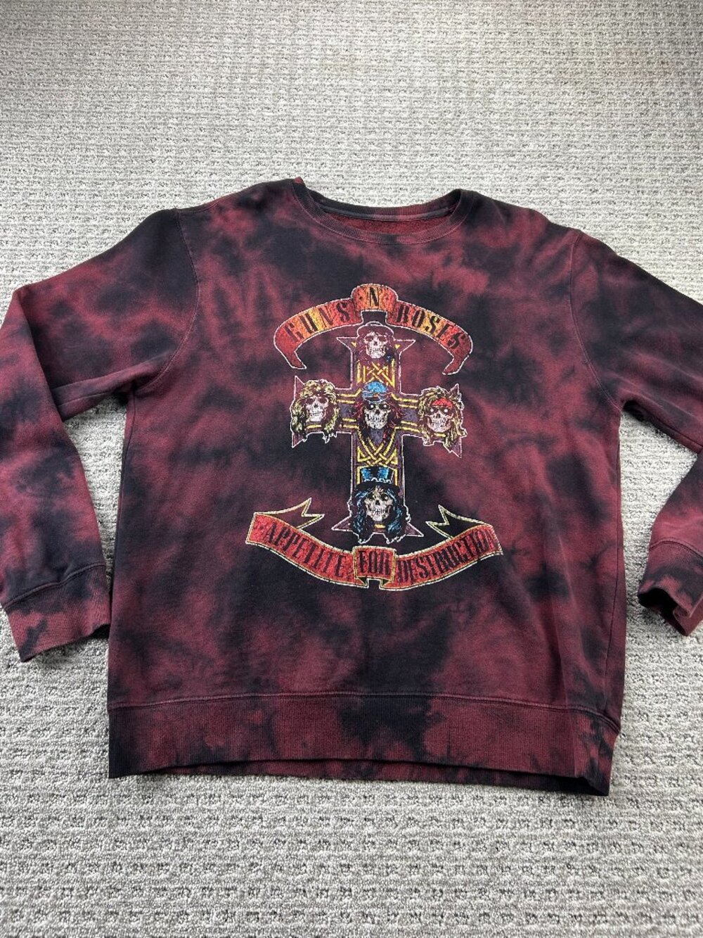 Guns N' Roses Appetite For Destruction Tie Dye Crewneck Sweater Men XL Concert